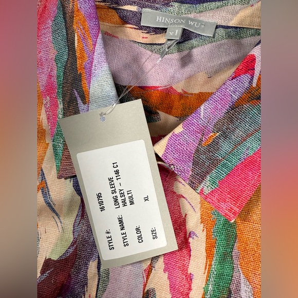Hinson Wu Halsey Long Sleeve XL Artsy Brushstroke Print Button Front Cotton NWT - Picture 8 of 10